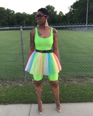 Fashion Mesh Yarn Belt Fluorescent Romper QZX-6292