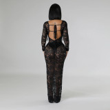 See Through Lace Backless Maxi Dress CYA-901243