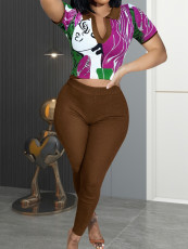 Casual Print Tight Two Piece Pants Set YH-5312