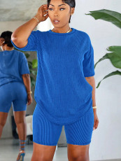 Solid Color Short Sleeve Casual Short Set SH-391208