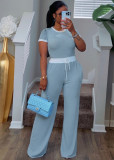 Rib Contrast Color Two Piece Pants Set SFY-2777