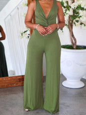 Sleeveless Deep V Solid Color Jumpsuit SFY-431