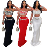 Hot Drill Sling Tops And Long Skirt 2 Piece Set CYA-901231