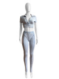 Wash Lapel V Neck Two Piece Pants Set CH-24036