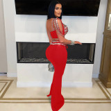 Hot Drill Sling Tops And Long Skirt 2 Piece Set CYA-901231