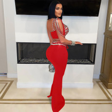 Hot Drill Sling Tops And Long Skirt 2 Piece Set CYA-901231