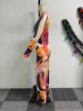 Print Long Sleeve Hollow Out Maxi Dress NY-10808
