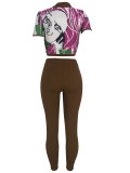 Casual Print Tight Two Piece Pants Set YH-5312