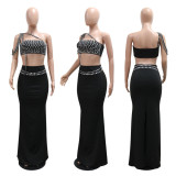 Hot Drill Sling Tops And Long Skirt 2 Piece Set CYA-901231