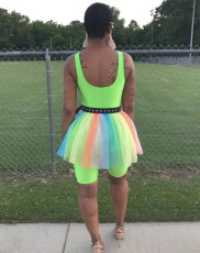 Fashion Mesh Yarn Belt Fluorescent Romper QZX-6292