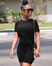 Plus Size Solid Short Sleeve Shorts 2 Piece Set GQF-GQ006