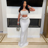 Hot Drill Sling Tops And Long Skirt 2 Piece Set CYA-901231