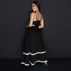 Wave Webbing Patchwork Sling Maxi  Dress CYA-901258