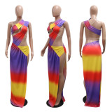 Sexy Print Sling Irregular Split Maxi Dress CYA-901228