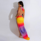 Sexy Print Sling Irregular Split Maxi Dress CYA-901228