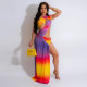 Sexy Print Sling Irregular Split Maxi Dress CYA-901228