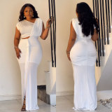 Pleated Solid Color Split Sleeveless Maxi Dress NY-10809