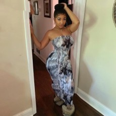 Slim Wrap Chest Print Maxi Dress XCFF-827