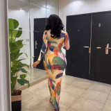 Print Long Sleeve Hollow Out Maxi Dress NY-10808