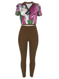 Casual Print Tight Two Piece Pants Set YH-5312