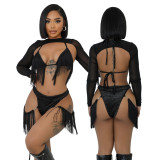 Fashion Tassel Solid See Through 3 Piece Set CYA-901218