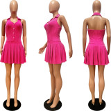 Sleeveless Solid Lapel Backless Mini Dress CM-8728