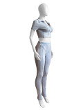 Wash Lapel V Neck Two Piece Pants Set CH-24036