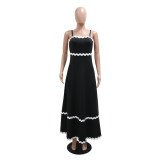 Wave Webbing Patchwork Sling Maxi  Dress CYA-901258