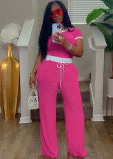 Rib Contrast Color Two Piece Pants Set SFY-2777