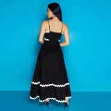Wave Webbing Patchwork Sling Maxi  Dress CYA-901258