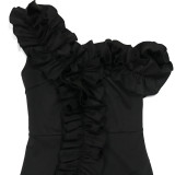 Solid Color Single Shoulder Pleated Evening Dress CYA-901219