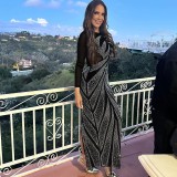 Hot Drill Splicing Back Split Maxi Dress NY-3189