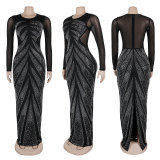 Hot Drill Splicing Back Split Maxi Dress NY-3189