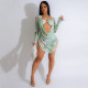 Sexy Bikinis Swimsuit+Print Split Tops 3 Piece Set CYA-901217
