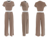 Rib Contrast Color Two Piece Pants Set SFY-2777
