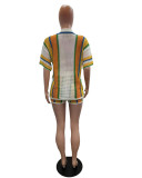 Hollow Out See-through Lapel knit Shorts Set QXTF-83016
