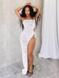Solid Color Sleeveless Split Knits Maxi Dress MDF-5503