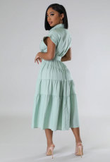 Solid Color Short Sleeve Long Shirt Dress XHXF-966