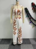 Print Sling High Waist Wide Leg Pant Two Piece Set NY-10805