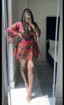 Floral Deep V Flared Sleeve Tie Up Mini Dress QODY-6035