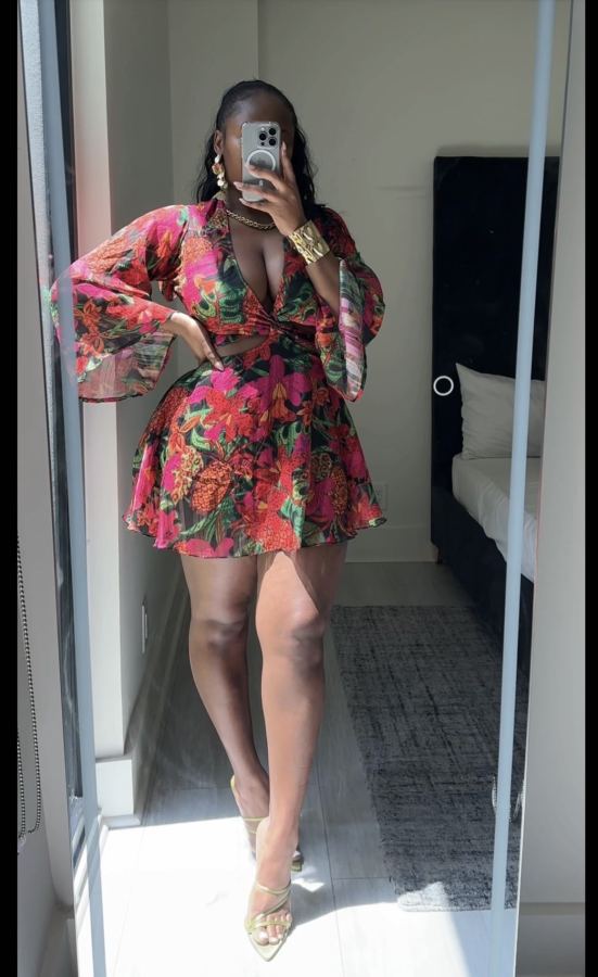 Floral Deep V Flared Sleeve Tie Up Mini Dress QODY-6035