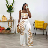 Print Sling High Waist Wide Leg Pant Two Piece Set NY-10805