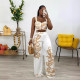 Print Sling High Waist Wide Leg Pant Two Piece Set NY-10805