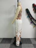 Print Sling High Waist Wide Leg Pant Two Piece Set NY-10805