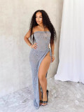 Solid Color Sleeveless Split Knits Maxi Dress MDF-5503