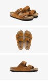 Frosted Leather Double Buckle Vintage Slippers GDLW-777-1-1