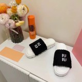 Embroidered Letter Open Toe Plush Slippers GDLW-606-5