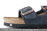 Frosted Leather Double Buckle Vintage Slippers GDLW-777-1-1