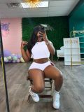 Solid Color Tight Crop Top Two Piece Shorts Set SFY-2778