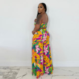 Print Tie Up Wrap Chest Wide Leg Pants 2 Piece Set NY-10810